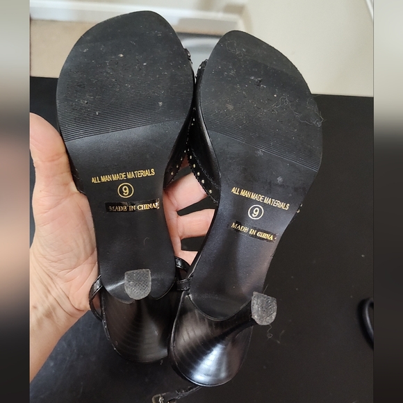 Bonnibel black studded heeled leather sandals with wrap around ankle strap. - Picture 9 of 9